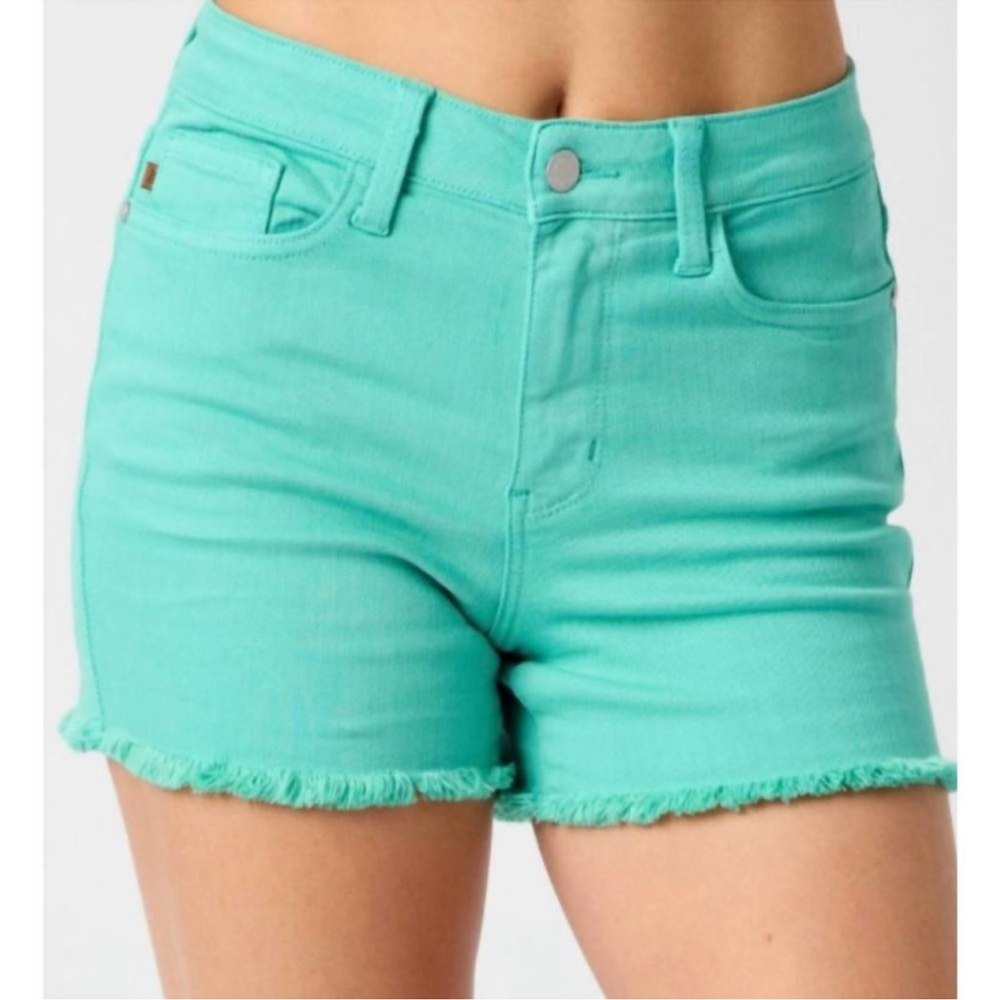 Judy Blue Aquamarine Frayed Hem Shorts 3X